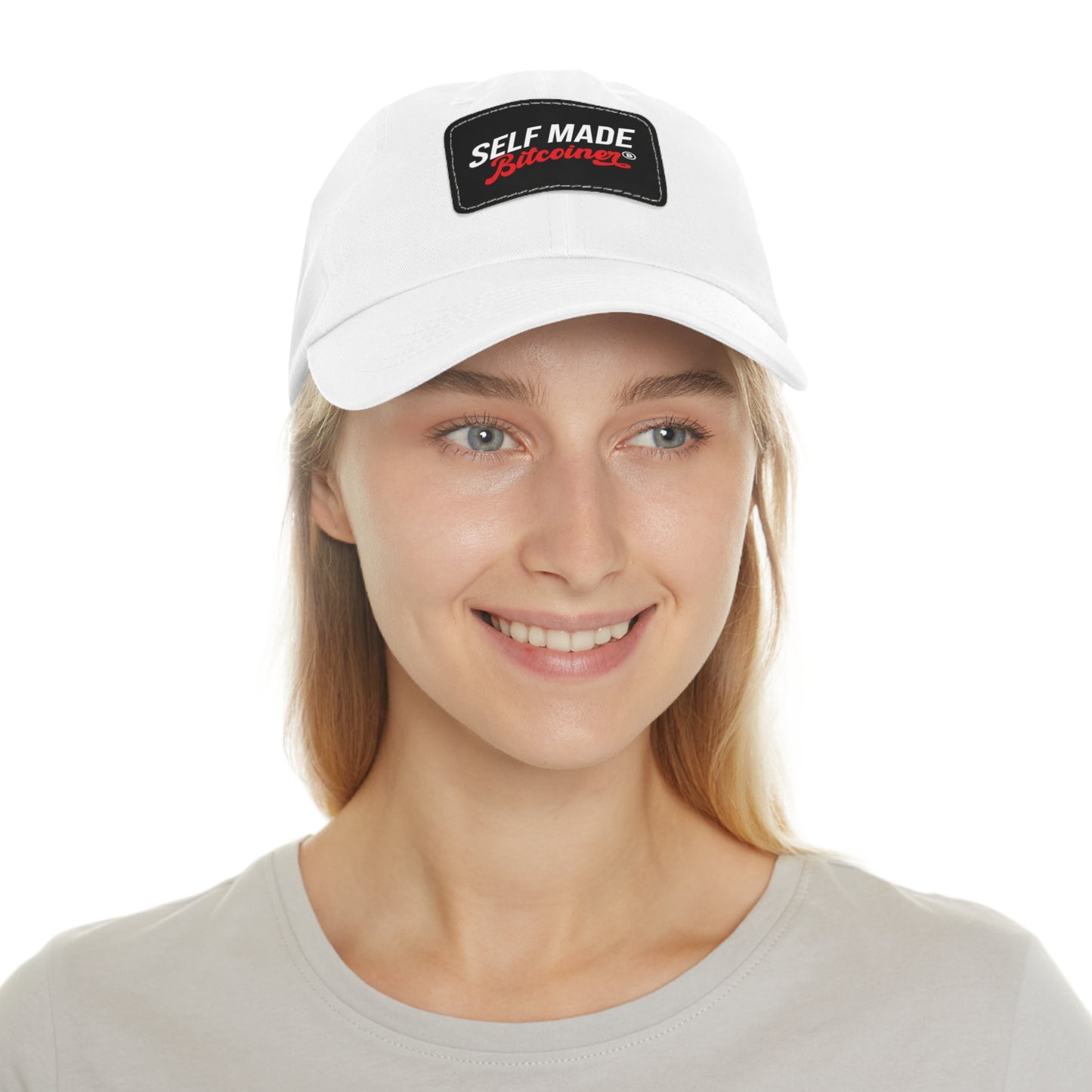 Self Made Bitcoiner Red Hat with Leather Patch (Crypto Currency, Bitcoin, Hat)