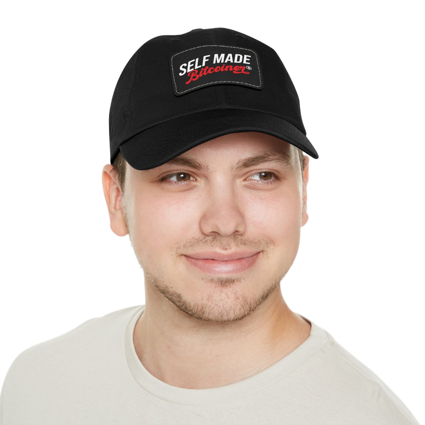 Self Made Bitcoiner Red Hat with Leather Patch (Crypto Currency, Bitcoin, Hat)