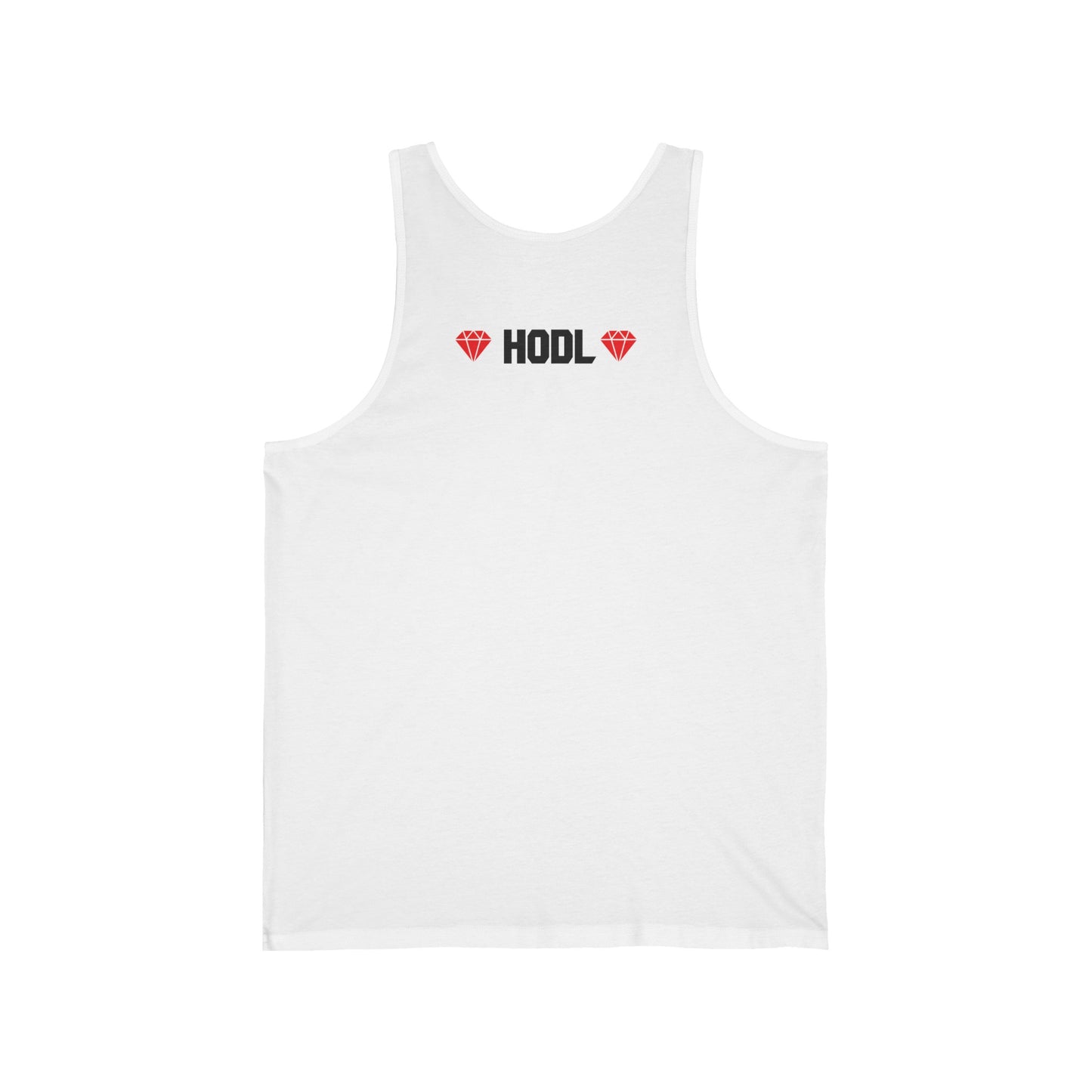 Self Made Bitcoiner White Jersey Tank w/ HODL with Diamonds on back (Crypto Currency, Bitcoin, Tank Top)
