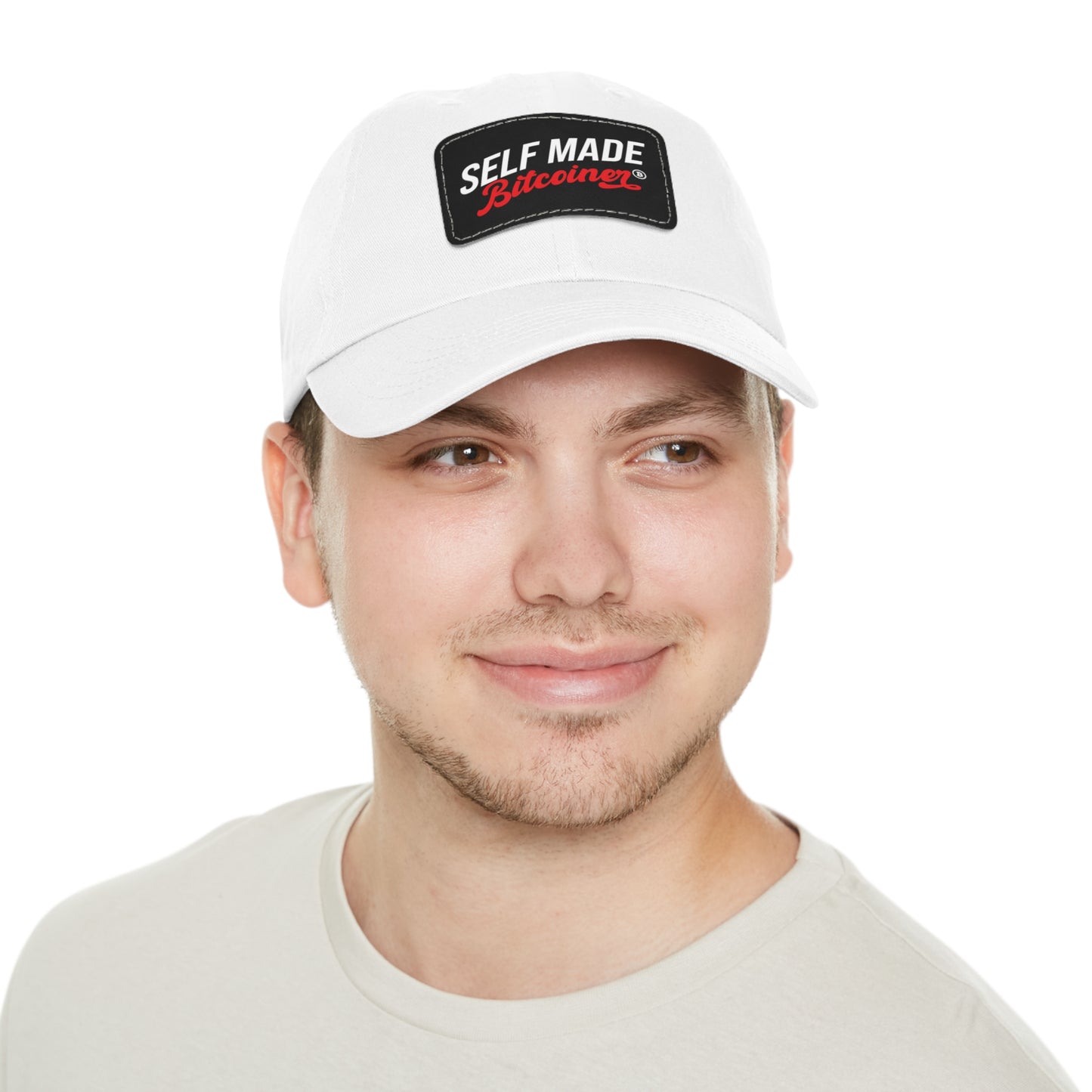Self Made Bitcoiner Red Hat with Leather Patch (Crypto Currency, Bitcoin, Hat)