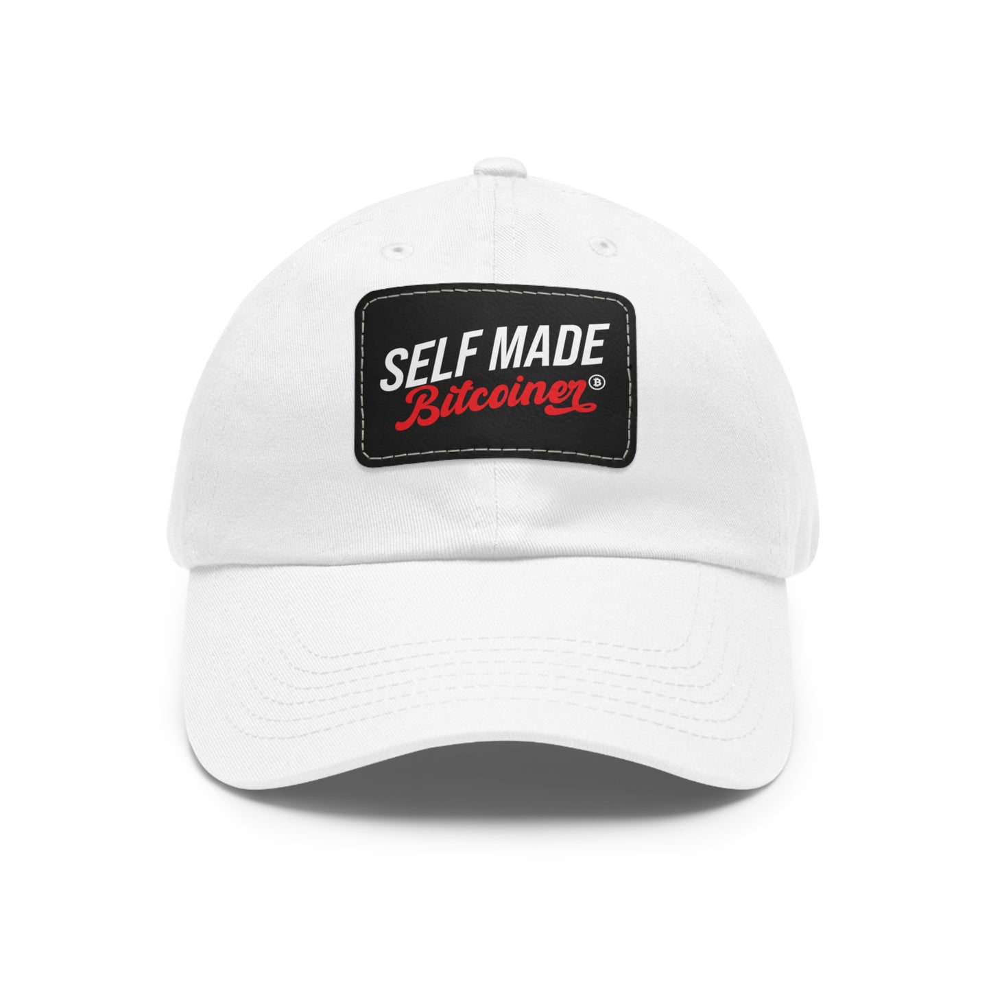 Self Made Bitcoiner Red Hat with Leather Patch (Crypto Currency, Bitcoin, Hat)