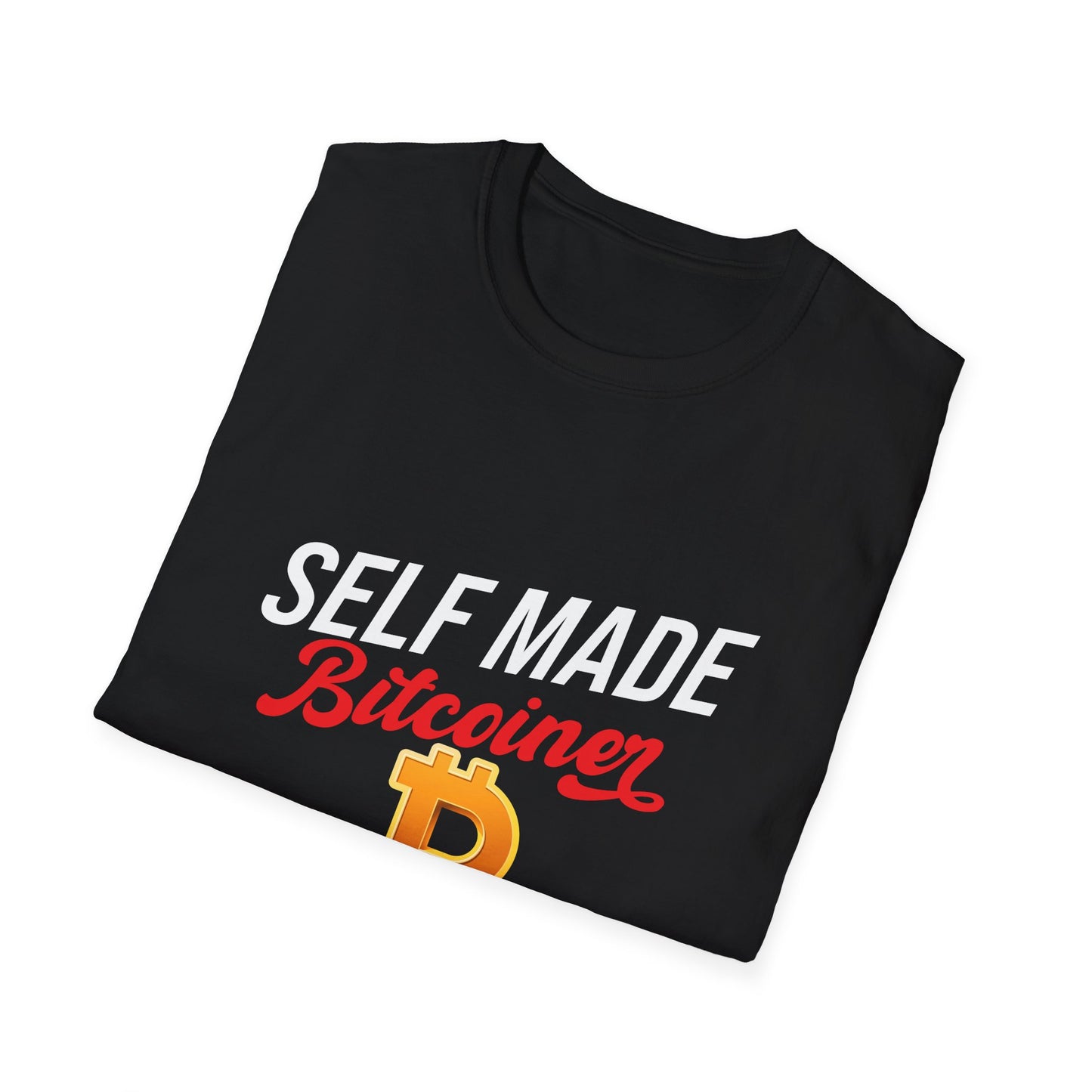 SELF MADE Bitcoiner Black T-Shirt w Bitcoin Logo & HODL with Diamonds on back (Crypto Currency, Bitcoin, T-Shirt)