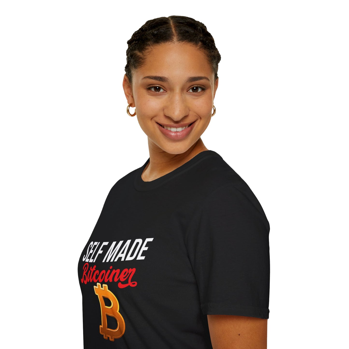 SELF MADE Bitcoiner Black T-Shirt w Bitcoin Logo & HODL with Diamonds on back (Crypto Currency, Bitcoin, T-Shirt)