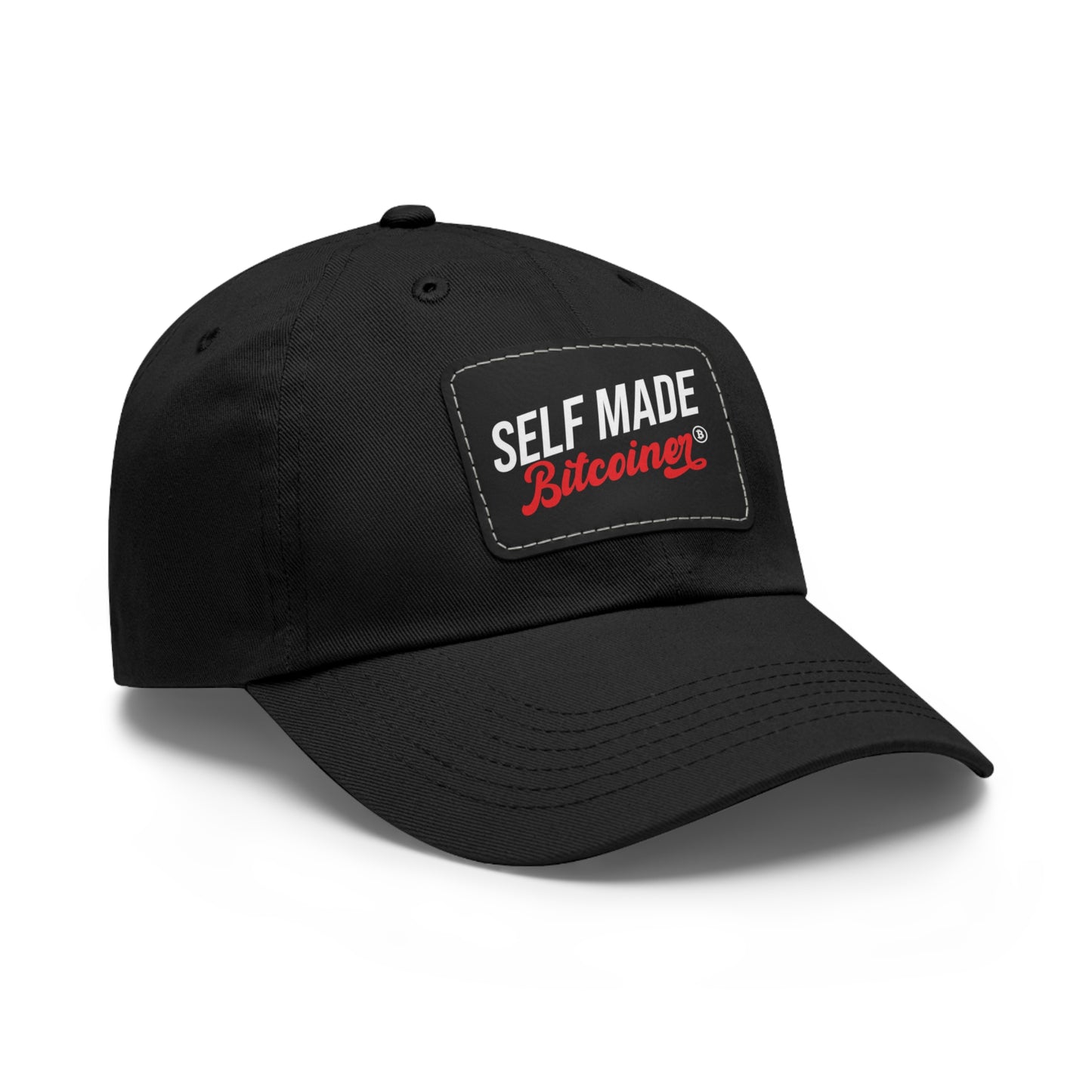 Self Made Bitcoiner Red Hat with Leather Patch (Crypto Currency, Bitcoin, Hat)