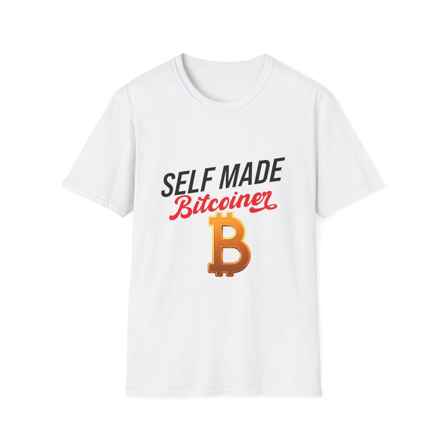 SELF MADE Bitcoiner White T-Shirt w Bitcoin Logo & HODL with Diamonds on back (Crypto Currency, Bitcoin, T-Shirt)