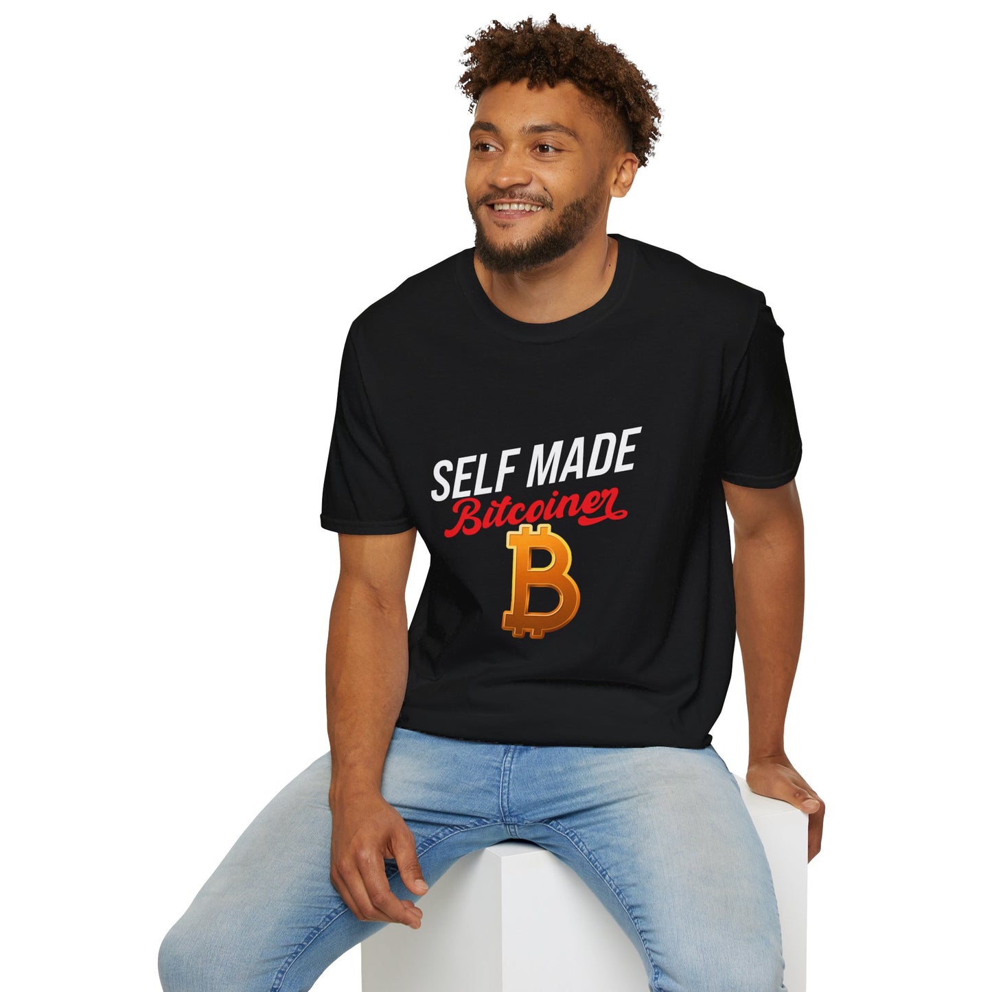SELF MADE Bitcoiner Black T-Shirt w Bitcoin Logo & HODL with Diamonds on back (Crypto Currency, Bitcoin, T-Shirt)