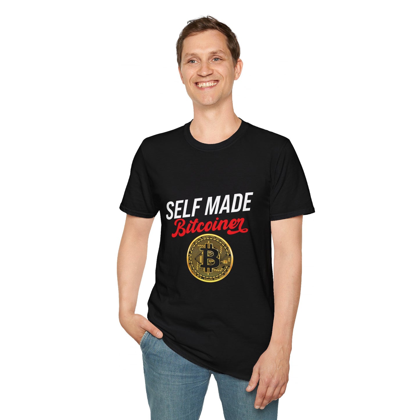 SELF MADE Bitcoiner Black T-Shirt w Bitcoin Logo & HODL with Diamonds on back (Crypto Currency, Bitcoin, Fathers Day, Hoodie)