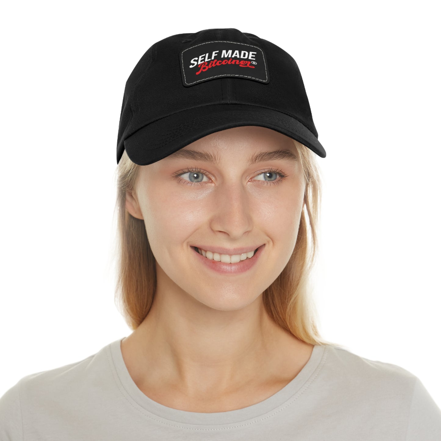Self Made Bitcoiner Red Hat with Leather Patch (Crypto Currency, Bitcoin, Hat)