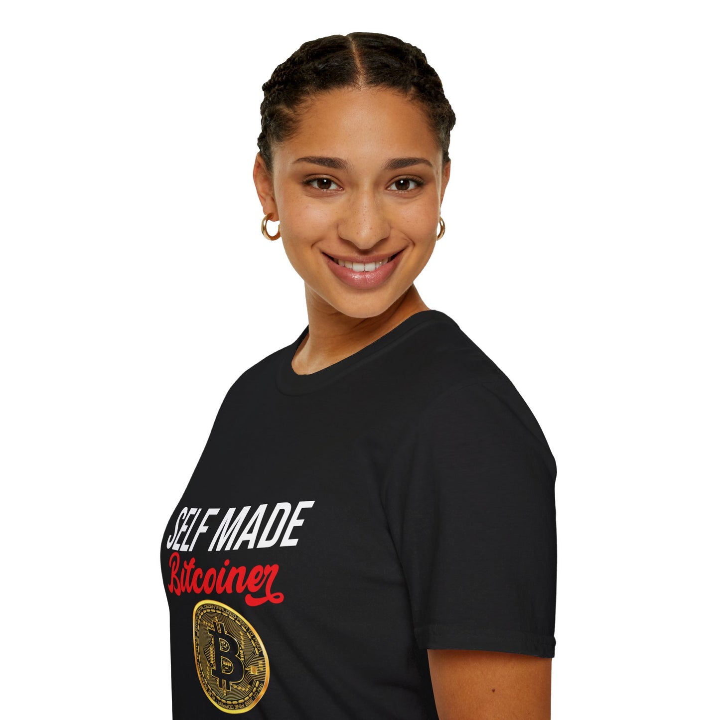 SELF MADE Bitcoiner Black T-Shirt w Bitcoin Logo & HODL with Diamonds on back (Crypto Currency, Bitcoin, Fathers Day, Hoodie)