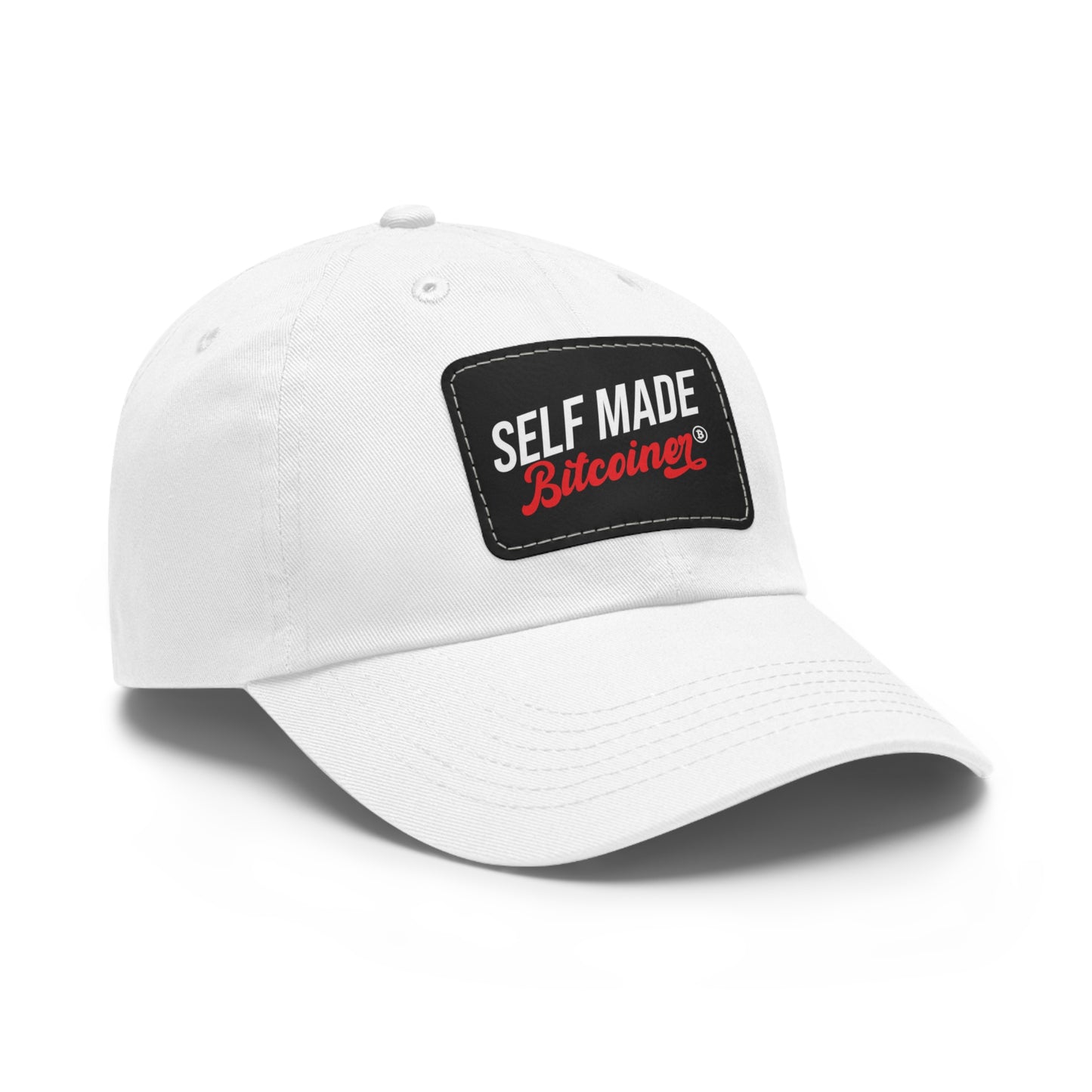 Self Made Bitcoiner Red Hat with Leather Patch (Crypto Currency, Bitcoin, Hat)