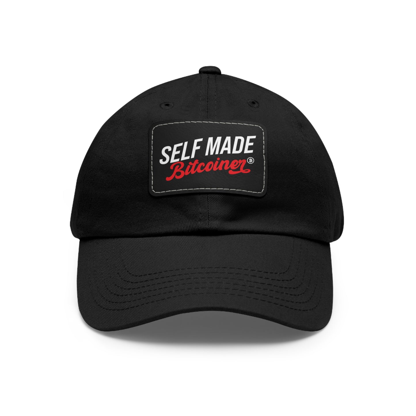 Self Made Bitcoiner Red Hat with Leather Patch (Crypto Currency, Bitcoin, Hat)