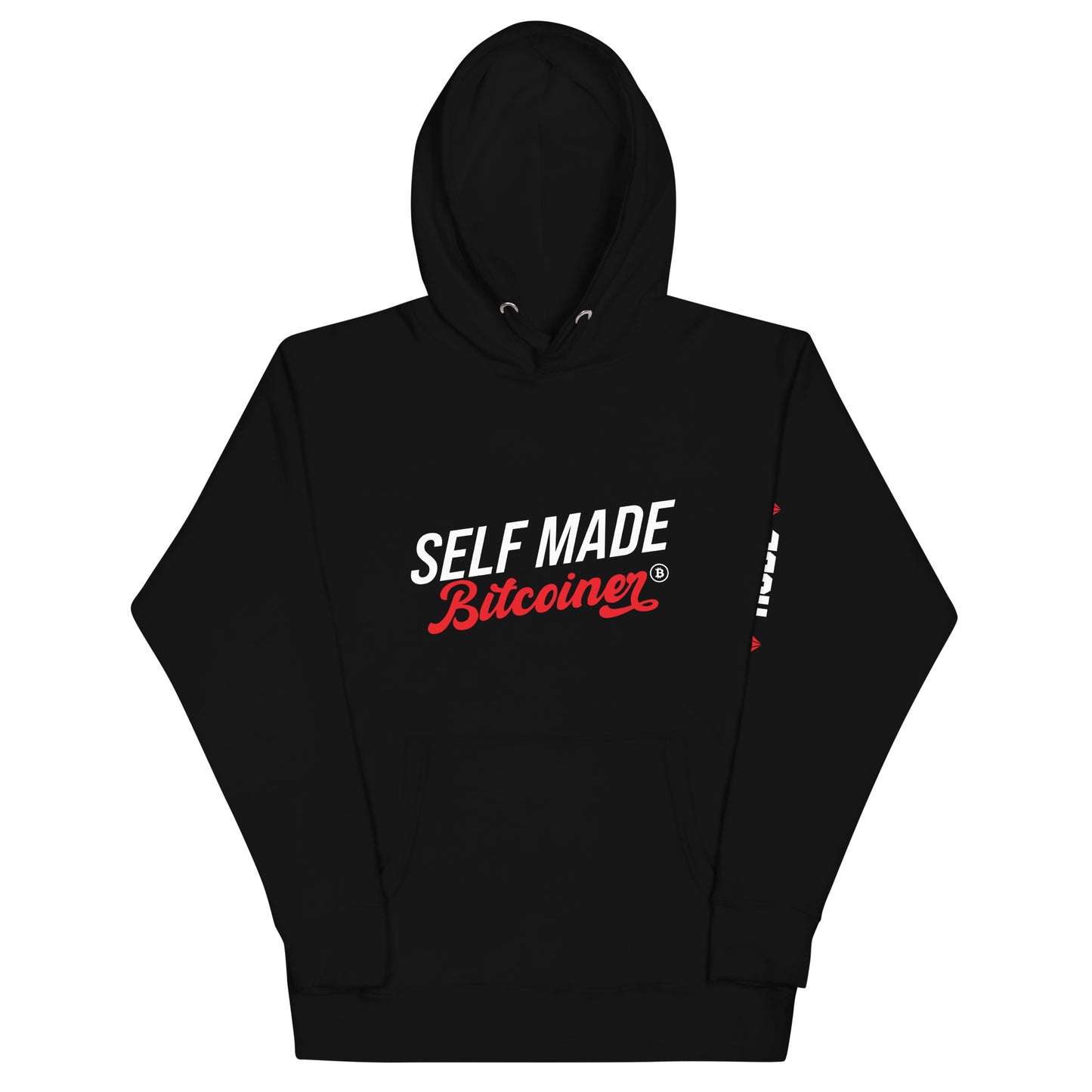Self Made Bitcoiner Black Hoodie Sweatshirt w/ HODL with Diamonds on sleeve (Crypto Currency, Bitcoin, Hoodie, Fathers Day))