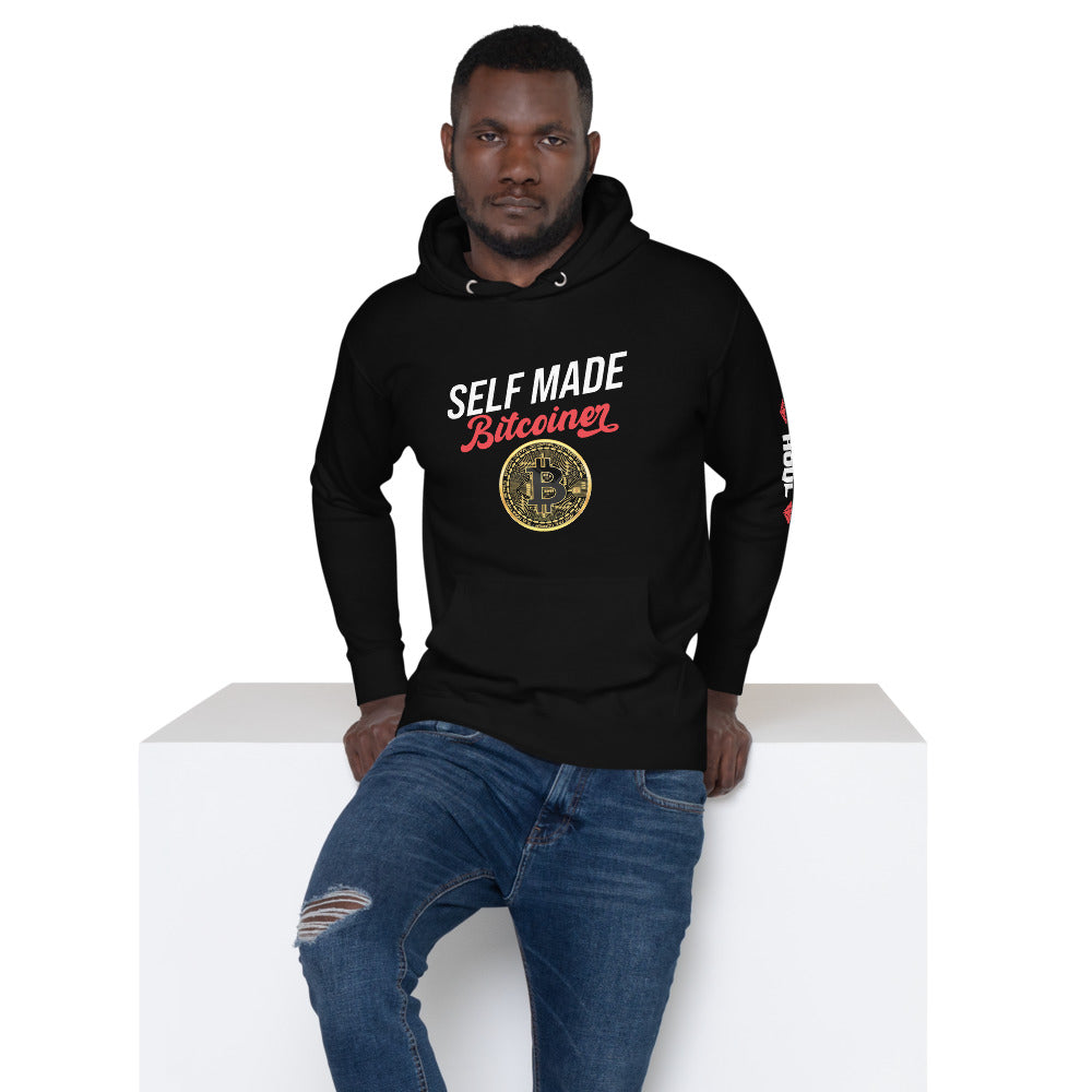 SELF MADE Bitcoiner Black Hoodie Sweatshirt w Bitcoin Logo & HODL with Diamonds on lf. sleeve (Crypto Currency, Bitcoin, Hoodie),