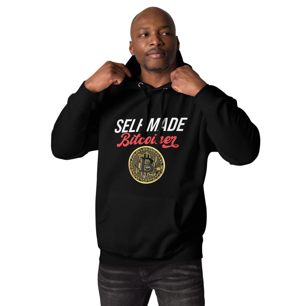 SELF MADE Bitcoiner Black Hoodie Sweatshirt w Bitcoin Logo & HODL with Diamonds on lf. sleeve (Crypto Currency, Bitcoin, Hoodie),