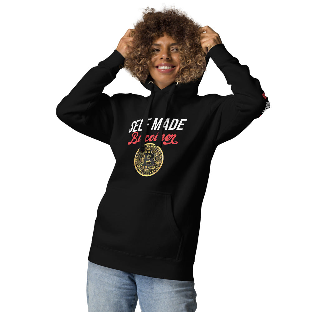 SELF MADE Bitcoiner Black Hoodie Sweatshirt w Bitcoin Logo & HODL with Diamonds on lf. sleeve (Crypto Currency, Bitcoin, Hoodie),