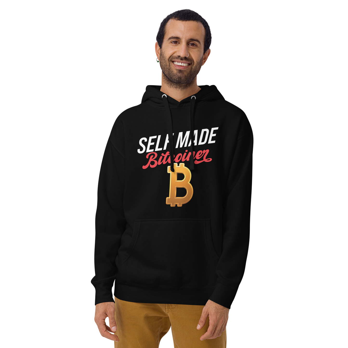 SELF MADE Bitcoiner Black Hoodie Sweatshirt w Bitcoin Logo & HODL with Diamonds on lf. sleeve (Crypto Currency, Bitcoin, Hoodie, Fathers Day)