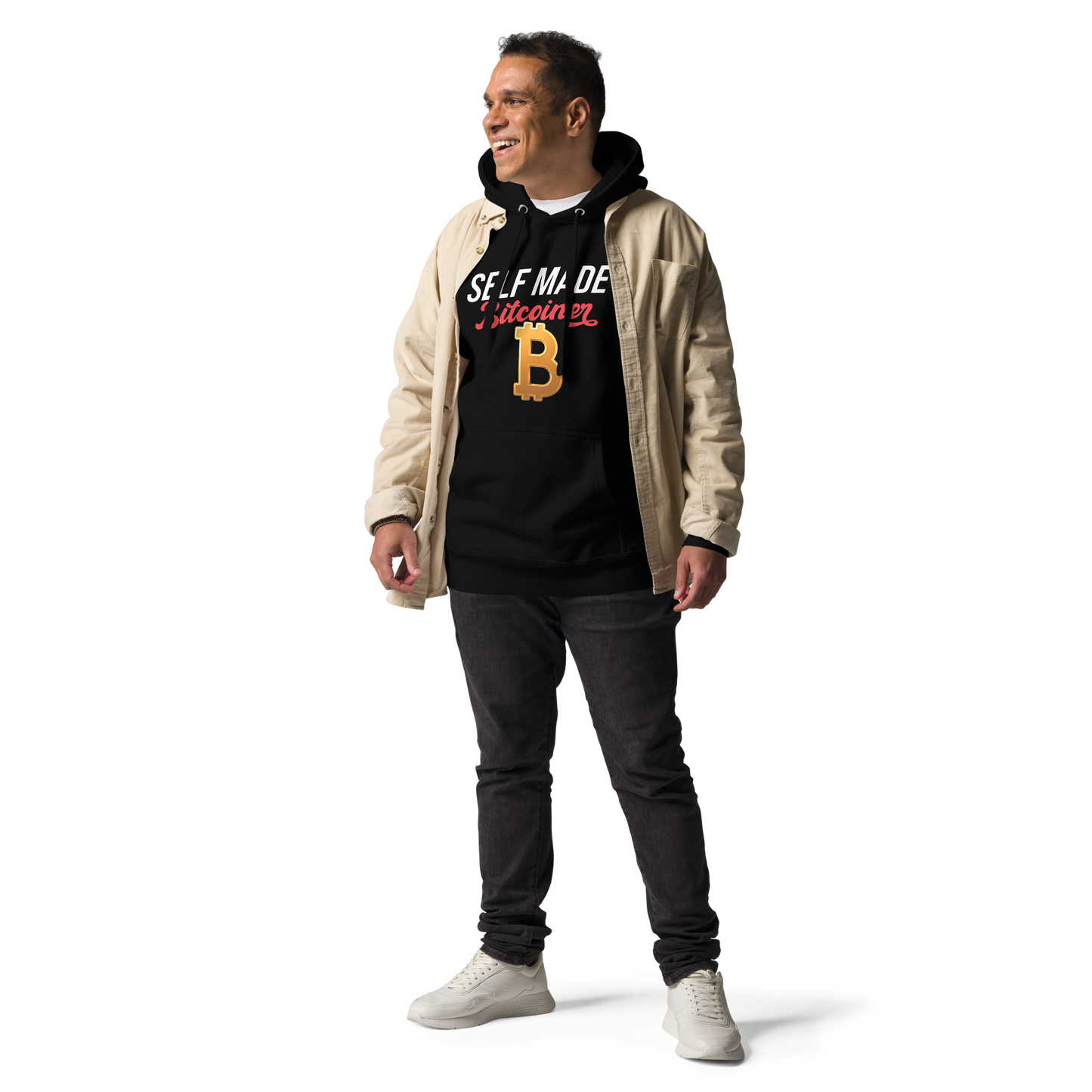 SELF MADE Bitcoiner Black Hoodie Sweatshirt w Bitcoin Logo & HODL with Diamonds on lf. sleeve (Crypto Currency, Bitcoin, Hoodie, Fathers Day)