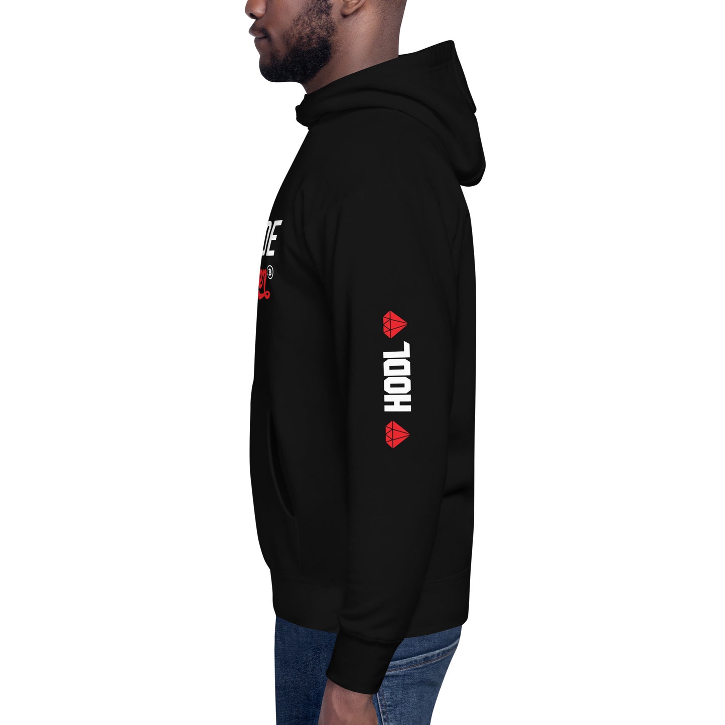Self Made Bitcoiner Black Hoodie Sweatshirt w/ HODL with Diamonds on sleeve (Crypto Currency, Bitcoin, Hoodie, Fathers Day))
