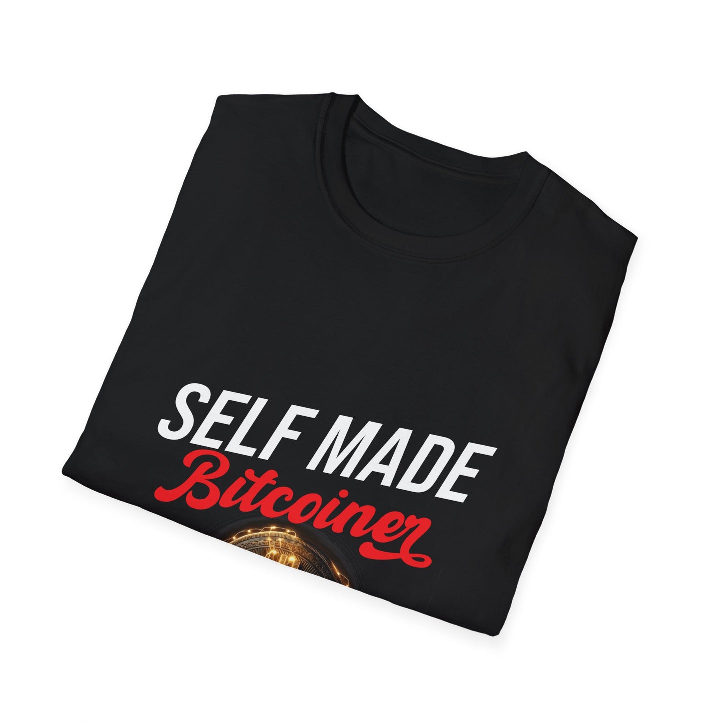 SELF MADE Bitcoiner Black T-Shirt w Bitcoin Logo & HODL with Diamonds on back (Crypto Currency, Bitcoin, T-Shirt)