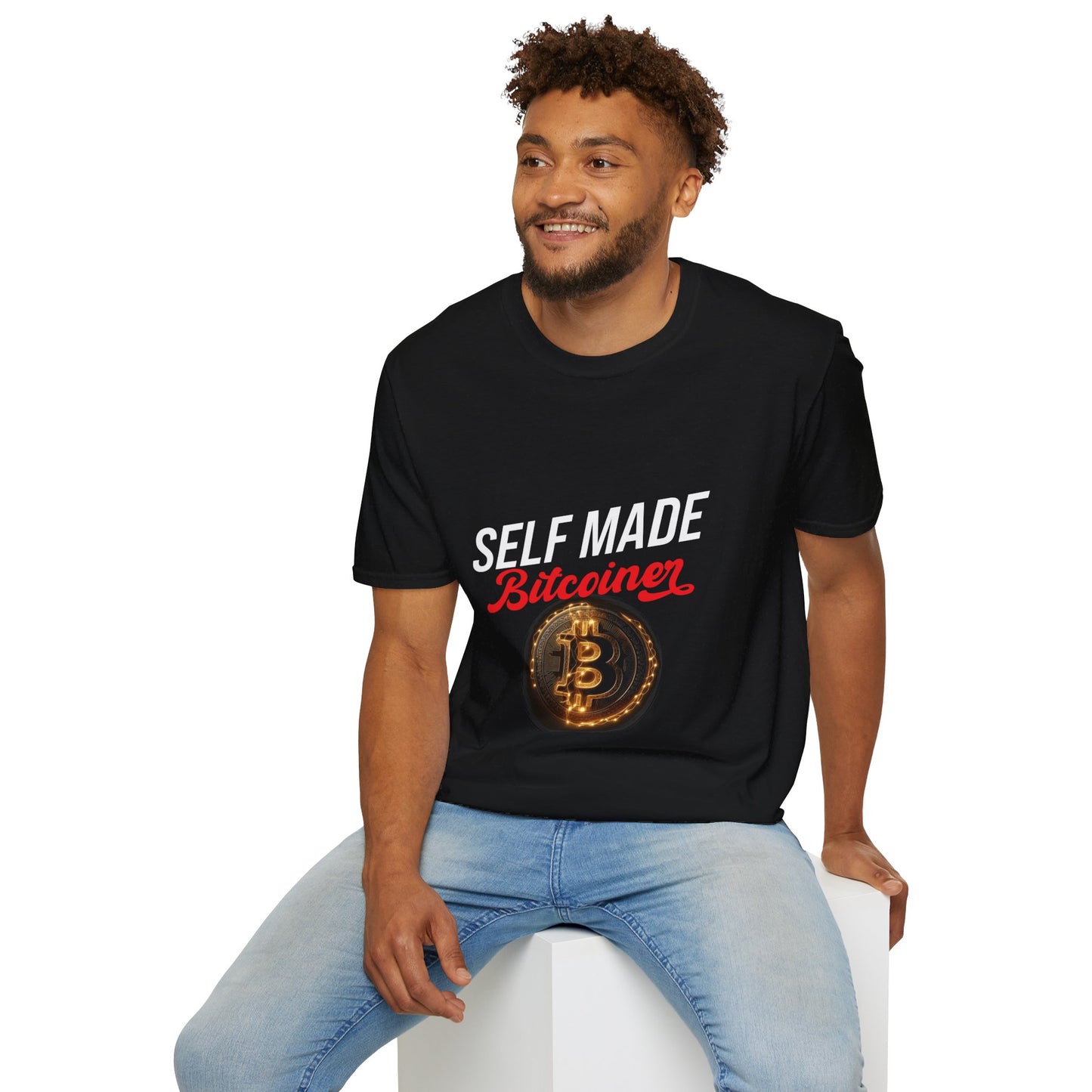 SELF MADE Bitcoiner Black T-Shirt w Bitcoin Logo & HODL with Diamonds on back (Crypto Currency, Bitcoin, T-Shirt)