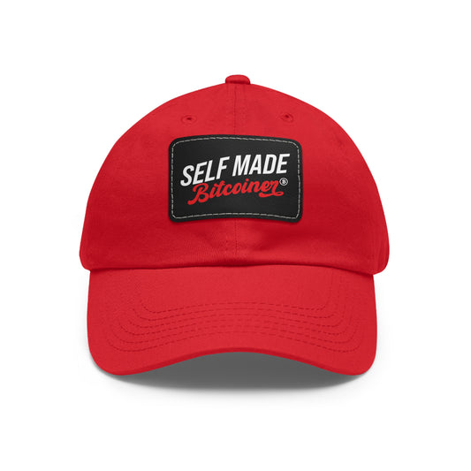 Self Made Bitcoiner Red Hat with Leather Patch (Crypto Currency, Bitcoin, Hat)