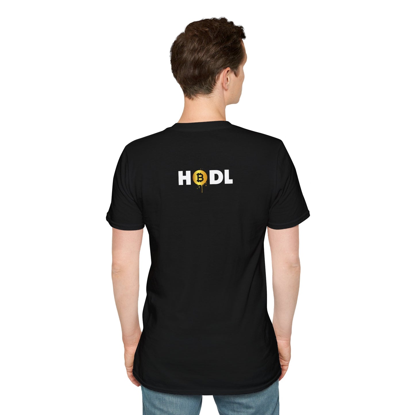 SELF MADE Black Bitcoiner T-Shirt & HODL on back (Unisex Softstyle T-Shirt)