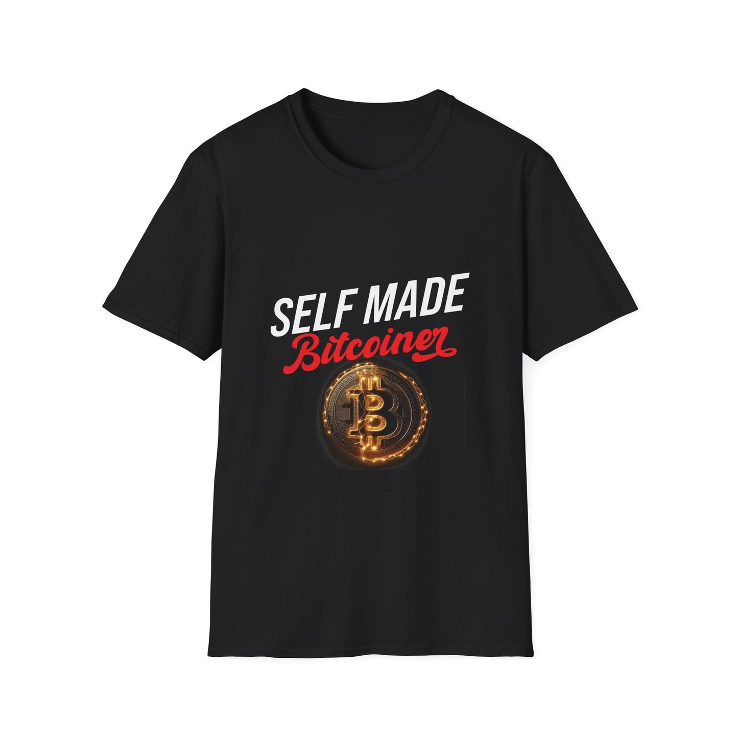 SELF MADE Bitcoiner Black T-Shirt w Bitcoin Logo & HODL with Diamonds on back (Crypto Currency, Bitcoin, T-Shirt)