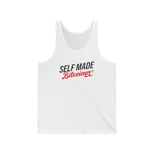 Self Made Bitcoiner White Jersey Tank w/ HODL with Diamonds on back (Crypto Currency, Bitcoin, Tank Top)