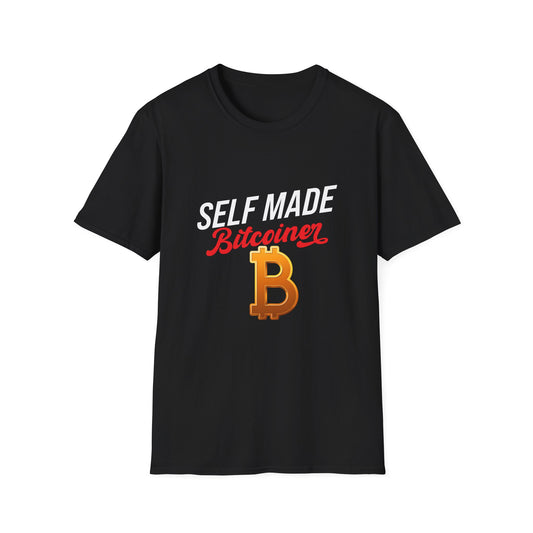 SELF MADE Bitcoiner Black T-Shirt w Bitcoin Logo & HODL with Diamonds on back (Crypto Currency, Bitcoin, T-Shirt)