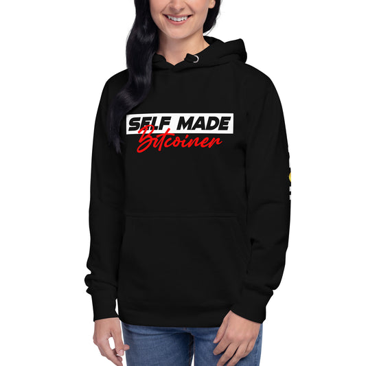 Self Made Bitcoiner Black hoodie with HODL on left sleeve (Unisex Hoodie)